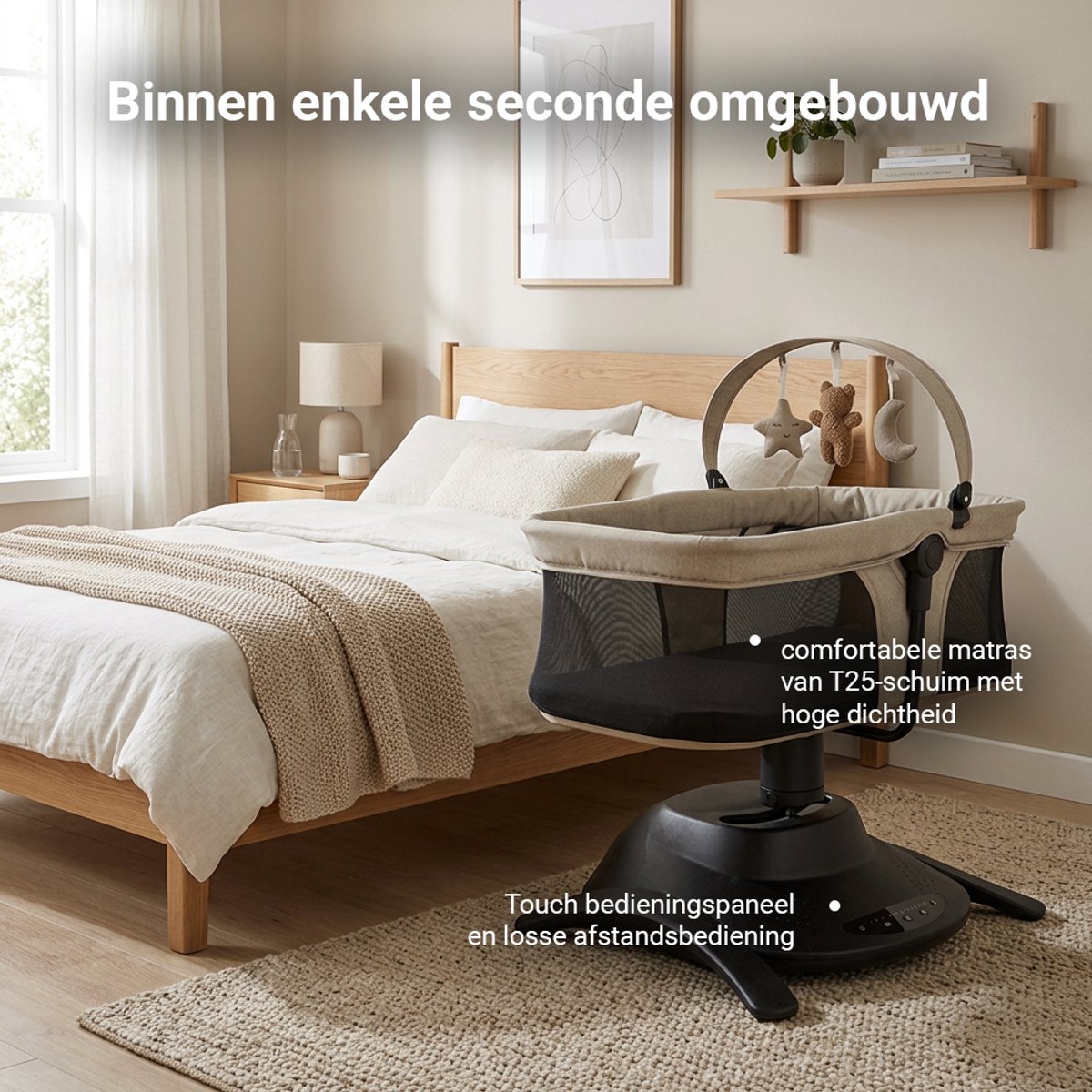 Novi at Home Stardust 2-in-1 Babyswing en Wieg - Sand Melange thumbnail 3