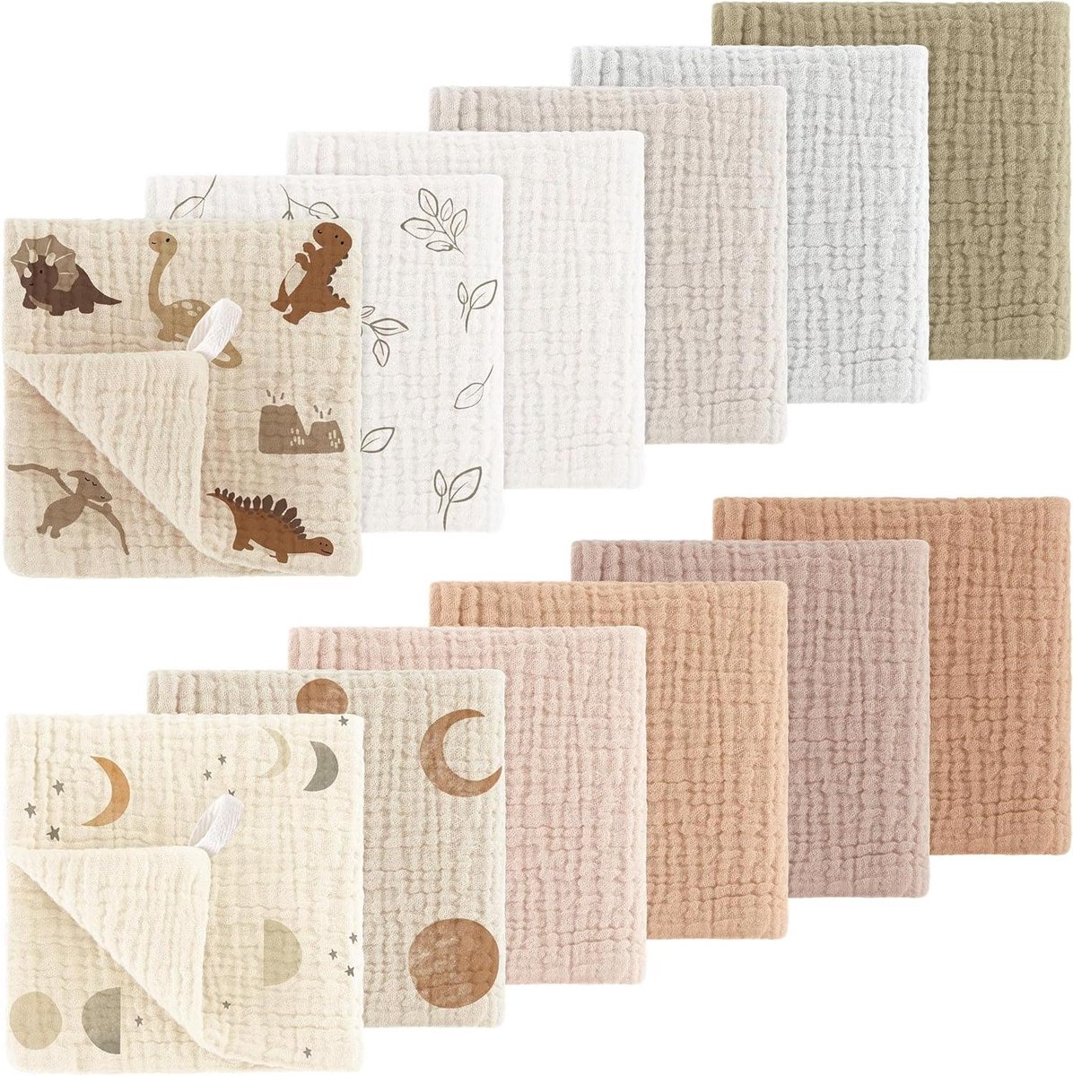 Baby Wasdoekjes Molton - Spuugdoekjes Katoen - Babyverzorging Thuis - 100% Premium Katoen - 12 stuks 25x25cm - Bruin
