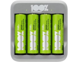 100% PeakPower U413 – Batterij Oplader voor AA en AAA (USB) – Batterijoplader incl. 4 oplaadbare Batterijen AA 2300 mAh – Batterijlader in plasticvrije verpakking