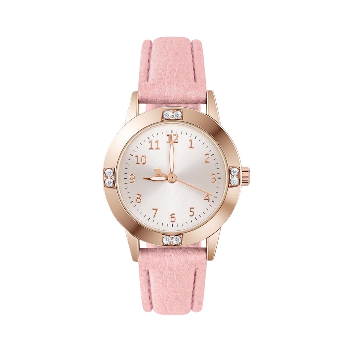 Kinder Horloge - Strass Roze | Kunstleer | Ø 30 mm | Fashion Favorite