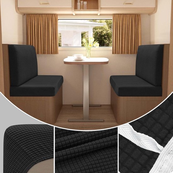 Caravan Zitkussens - Camper Bank Hoezen - Bescherming Meubels - Waterdichte Jacquard Stof - B:65-95 D:40-65cm - Zwart — afbeelding 3