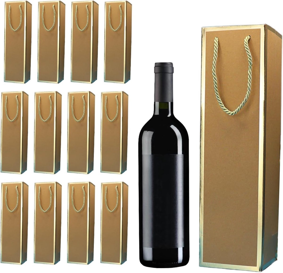Kraft Wijn Cadeautassen Set van 20 Stuks, Sterke Flessen Tassen met Handvat voor Bruiloft en Feest, Duurzame Cadeauverpakking voor Wijnflessen