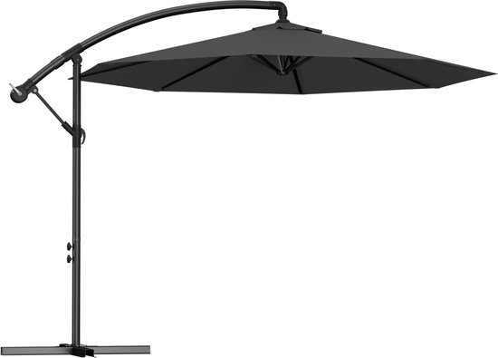 Zweefparasol Ø350 cm - Aluminium Parasol Kantelbaar 360° Draaibaar - Hangparasol met Kurbel UV-bestendig Waterafstotend - Tuinparasol Zonder Middenpaal - Donkergrijs