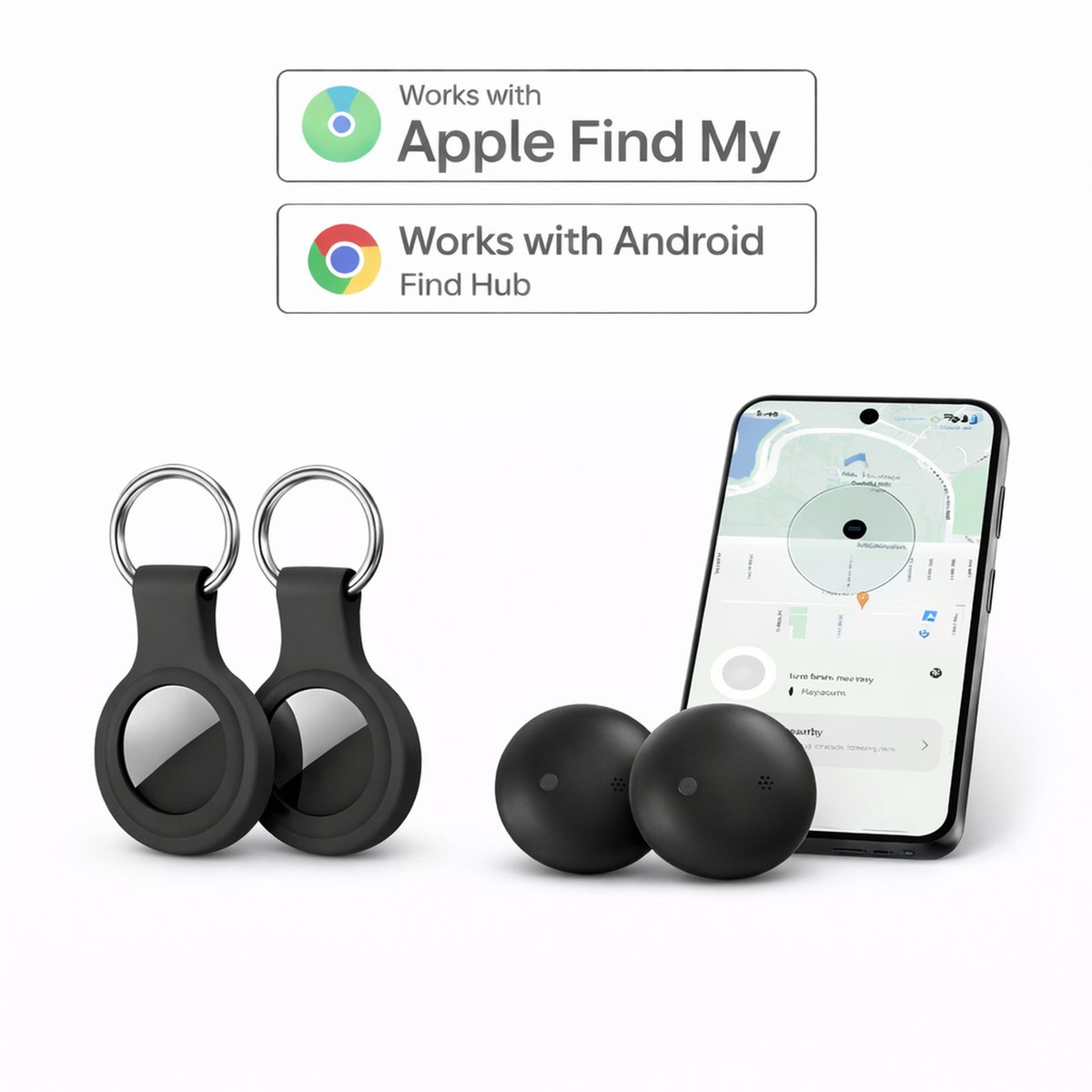 Evy24 Airtag 2 stuks - Bluetooth Tracker & KeyFinder - Airtag met Sleutelhanger - Werkt met Apple Find My & Android Find My Device - Tracker Apple iPhone & Android