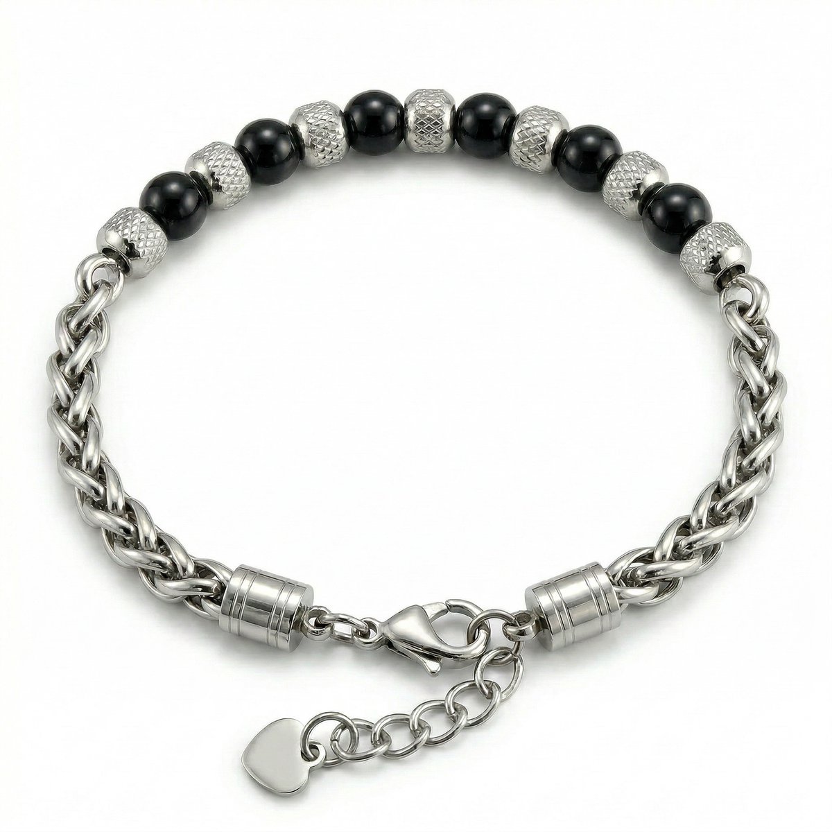 Armband Heren staal - Kralenarmband natuursteen Mason - 19cm t/m 21cm Mauro Vinci stalen armbanden met geschenkverpakking