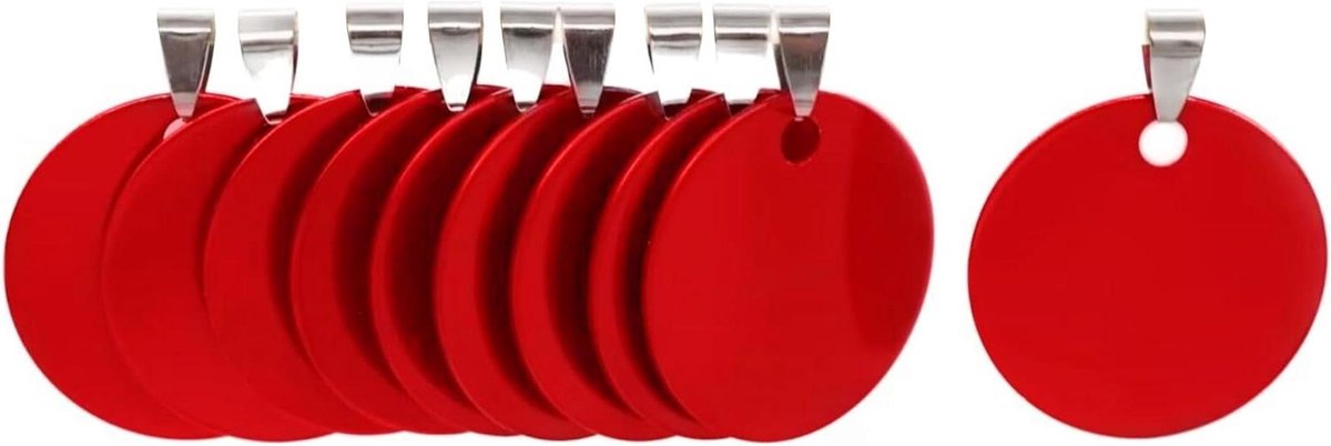 Lege Hondenlabels - ID-Tags Huisdier - Huisdier Identificatie - Gepolijst Aluminium - 3 cm 12 stuks - Rood