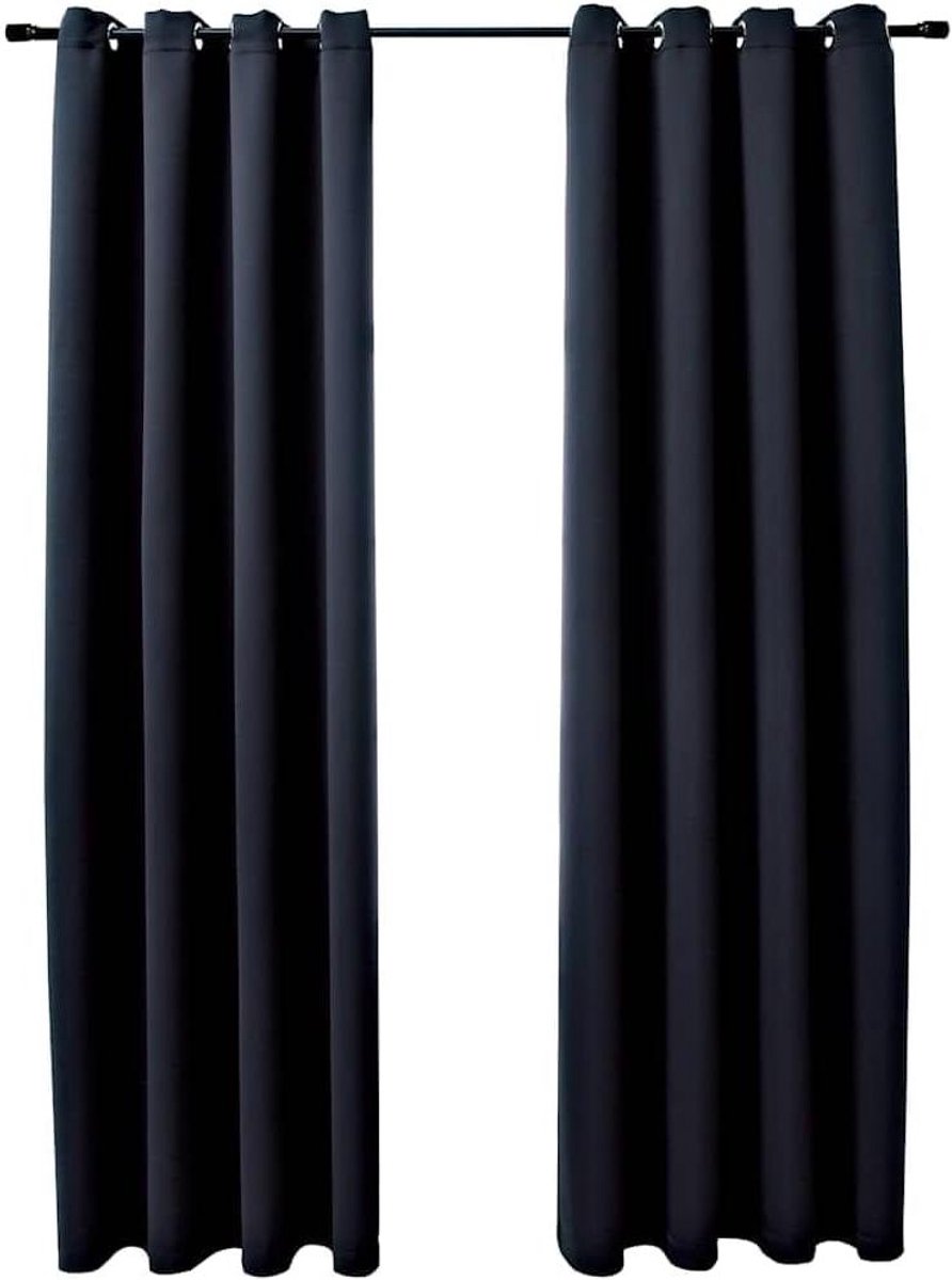 Verduisterende Gordijnen - Privacy Gordijnen - Licht Blokkeren - Met Metalen Ringen - 140x225 cm - Zwart