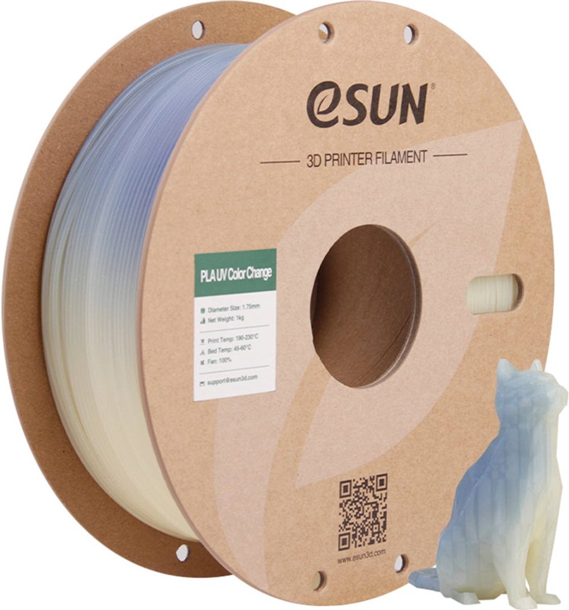 eSun PLA-UV Color change Blauw / Blue - 1 kg - 1.75 mm - 3D printer en 3D pen filament