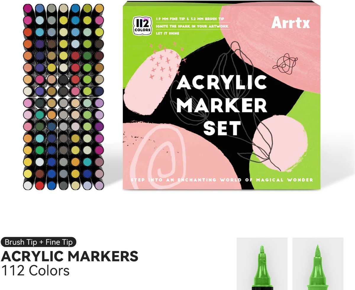 Arrtx - Acrylmarkers - Paint Dual Tip Markers - 112 kleuren