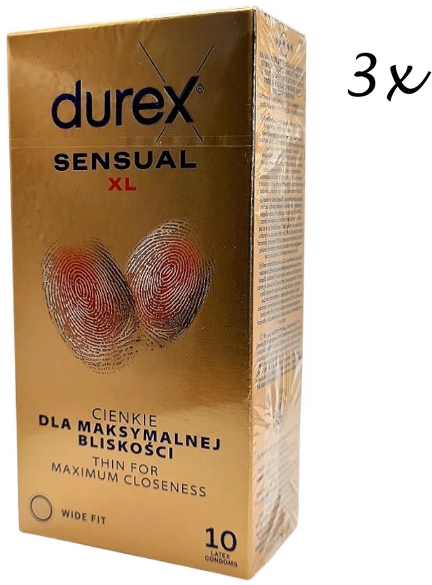 Durex Condooms - Sensual XL (=Nude XL) - 30 Stuks (3x 10 Stuks) - Huid op Huid Gevoel - Discreet Verzonden