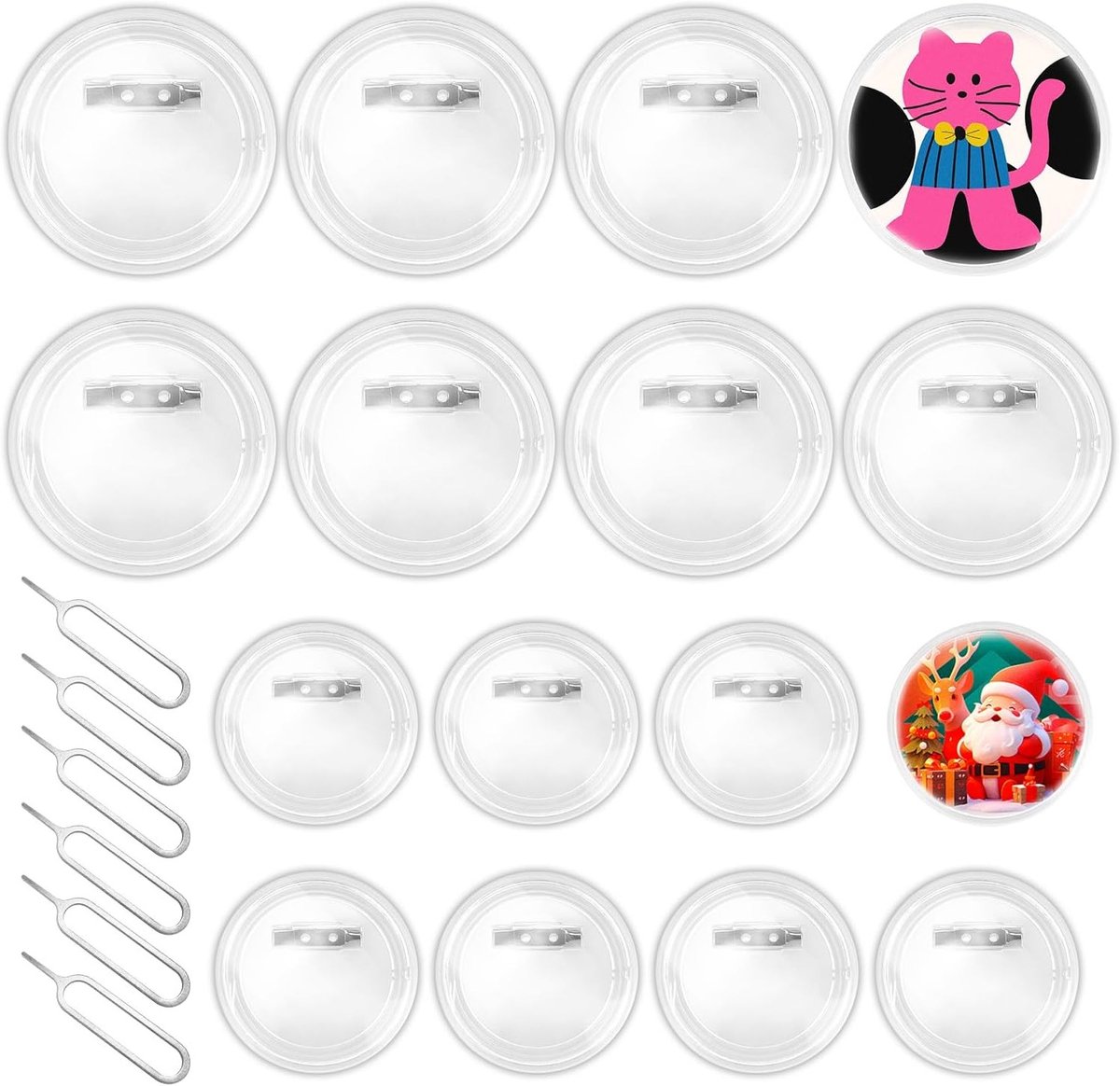 16-delige transparante acryl set voor het maken van knopen, badges en pins voor schoolactiviteiten, verjaardagen en feesten, inclusief 5 kaartpins van 58/75mm