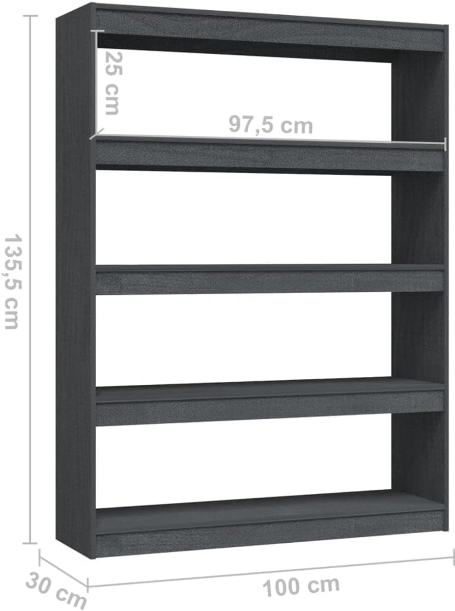 Boekenkast- Boekenkast Massief Grenenhout 3 Vakken – Houten Opbergkast en Room Divider – Vrijstaand Multifunctioneel Rek 106,9x32,3x13,1 cm – Woonkamer, Kantoor – Grijs – abtkantoor