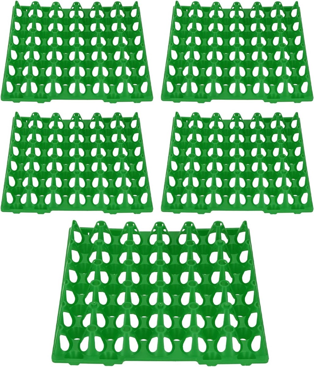 Set van 5 Plastic Eierenhouders voor Pluimvee - Tuinaccessoires voor Eieren met 30 Cellulaire Opbergruimte en Transportmogelijkheden, groen