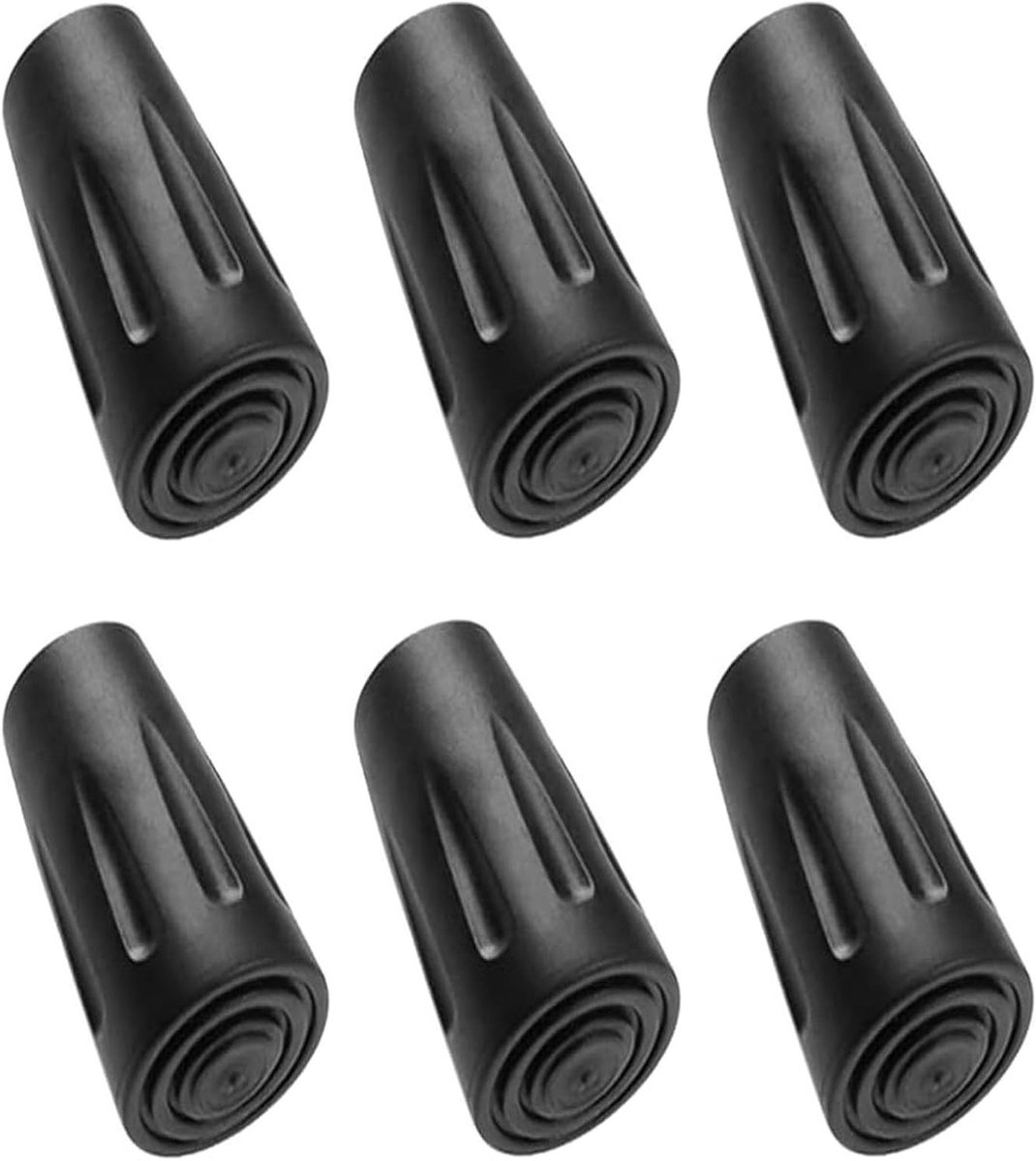 Set van 6 Rubber Klimstokken met Tube Loopvlak en Rubber Puntkap voor Nordic Walking, Vervangingsonderdelen en Bufferaccessoires, 11mm (Zwart)