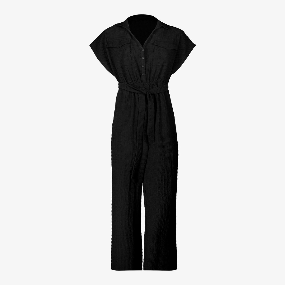 TwoDay dames crinkle jumpsuit korte mouw zwart - Maat 3XL