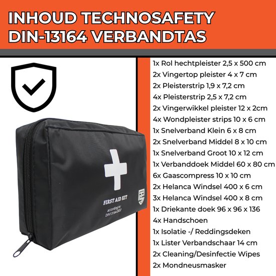 Technosafety EHBO Kit DIN13164-2022 verbandtas auto
