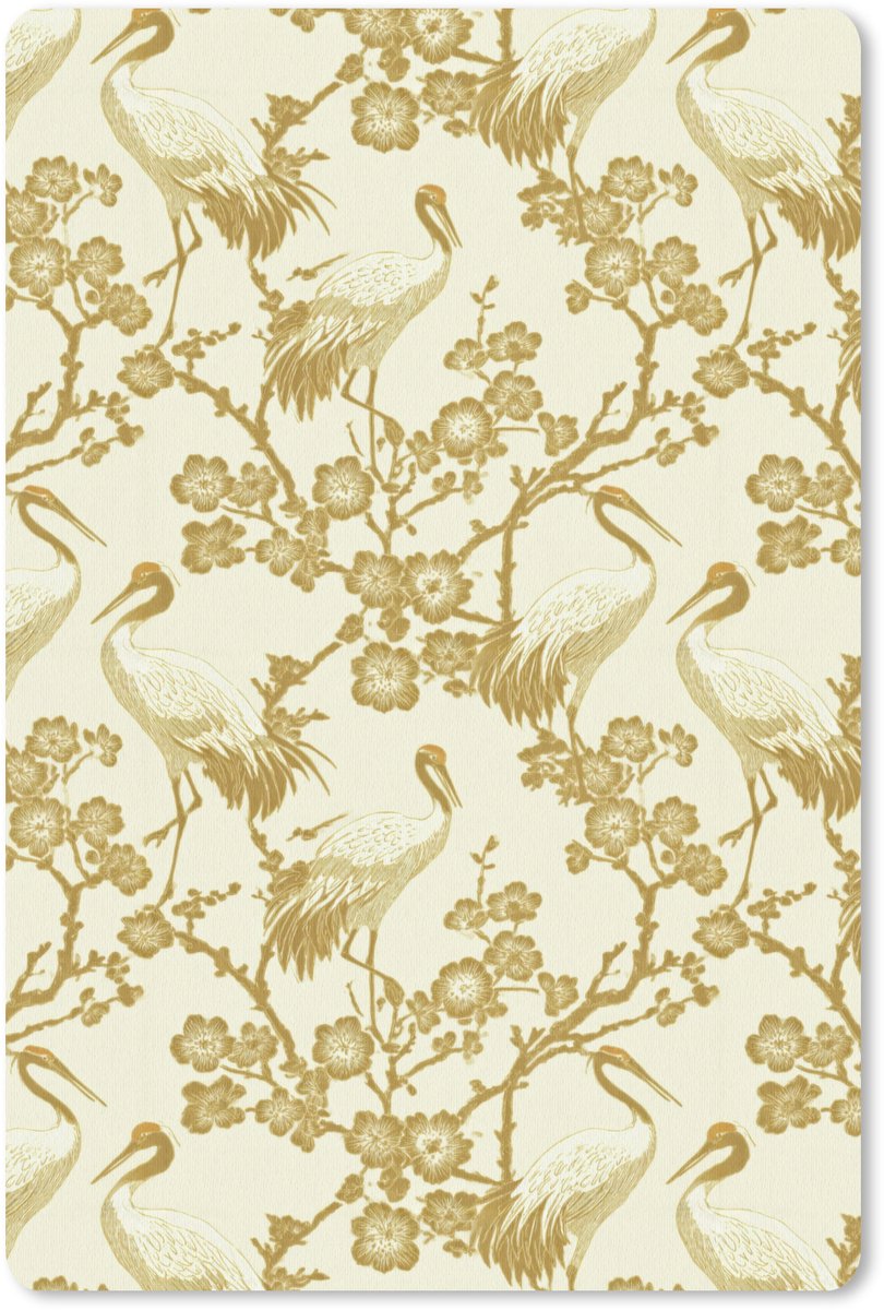 Muismat 13x20 cm - Mousepad Kraanvogels - Kersenbloesem - Goud - Muismatten