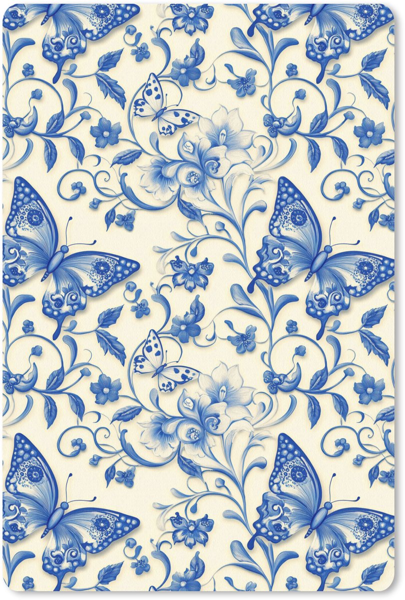 Muismat 13x20 cm - Mousepad Vlinders - Bloemen - Blauw - Botanisch - Muismatten