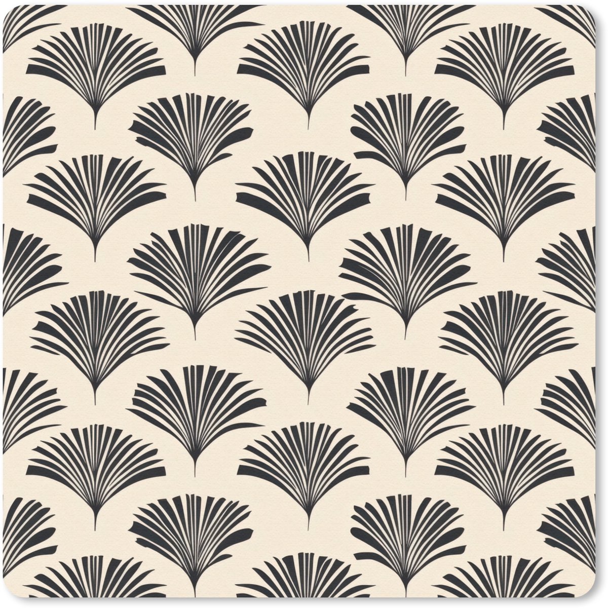 Muismat 30x30 cm - Mousepad Waaiers - Botanisch - Zwart - Beige - Muismatten