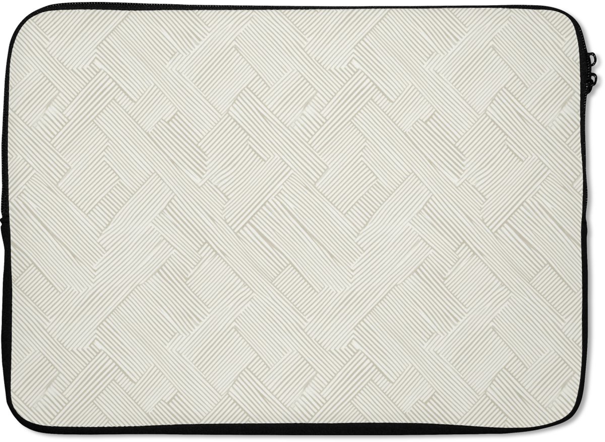 Laptophoes 14 inch - Textuur - Abstract - Beige - Laptop sleeve - Binnenmaat 33x23 cm - Zwarte achterkant