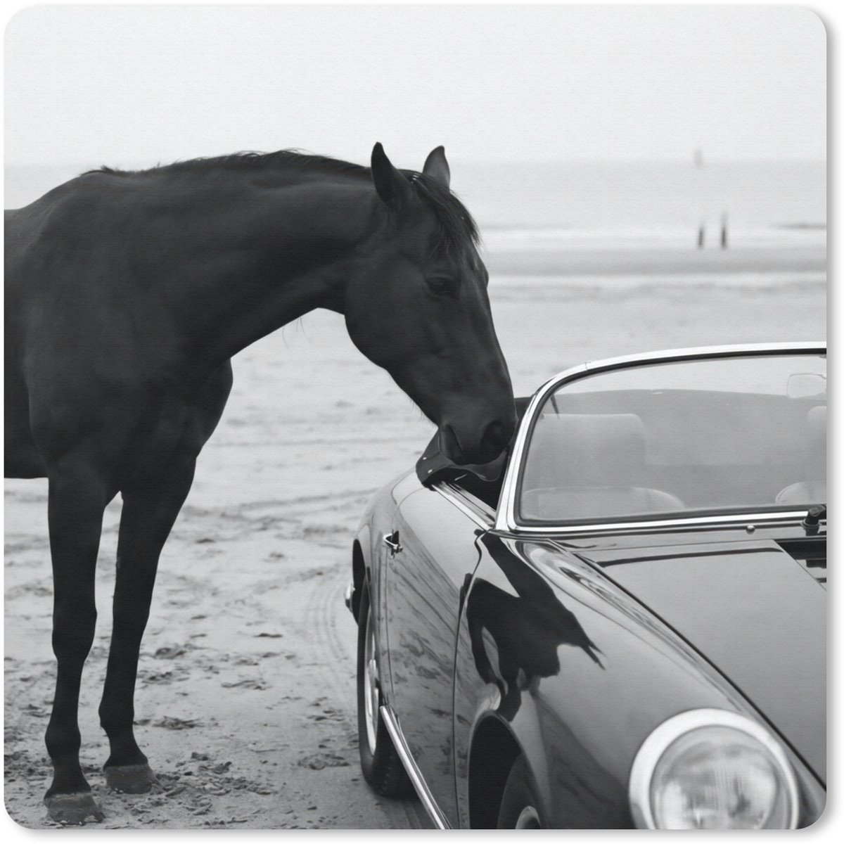 Muismat 30x30 cm - Mousepad Paard - Auto - Zwart - Wit - Muismatten