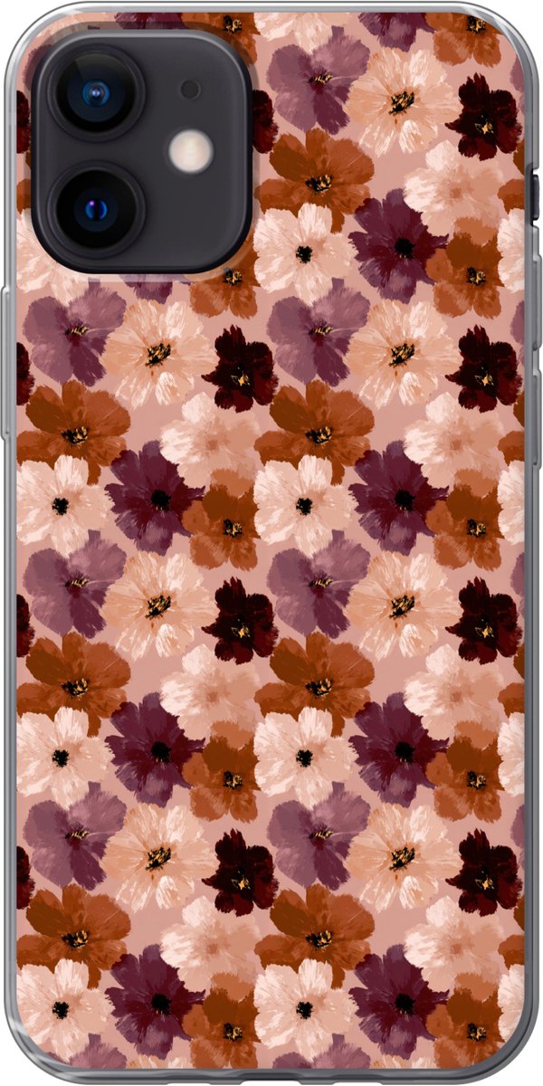 Telefoonhoesje Geschikt voor iPhone 12 hoesje - Bloemen - Abstract - Aardetinten - Siliconen Telefoonhoesje Telefoonhoesje