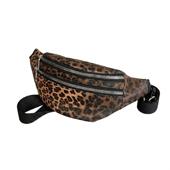 Sac banane marron-noir pour femmes et hommes, imprimé léopard, sac banane avec bandoulière réglable et boucle, plusieurs compartiments zippés, sac banane compact à motif animalier pour usage quotidien, voyages, festivals et tenues décontractées