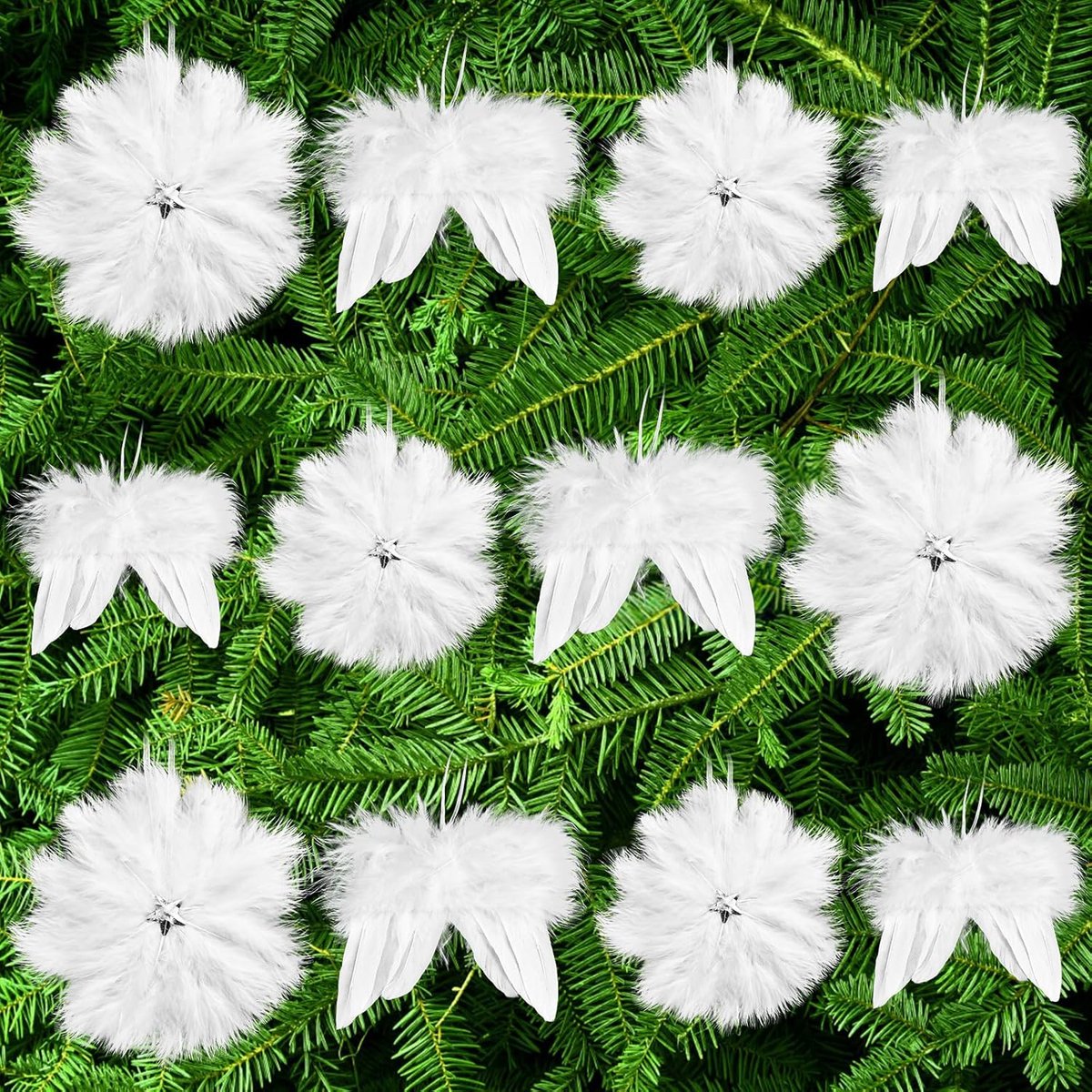 12 Stuks Kerstboomdecoraties - Gepersonaliseerde Engelvleugel Hangers - Witte Kerstversiering voor Binnen en Buiten - Feestelijke Xmas Decoratie