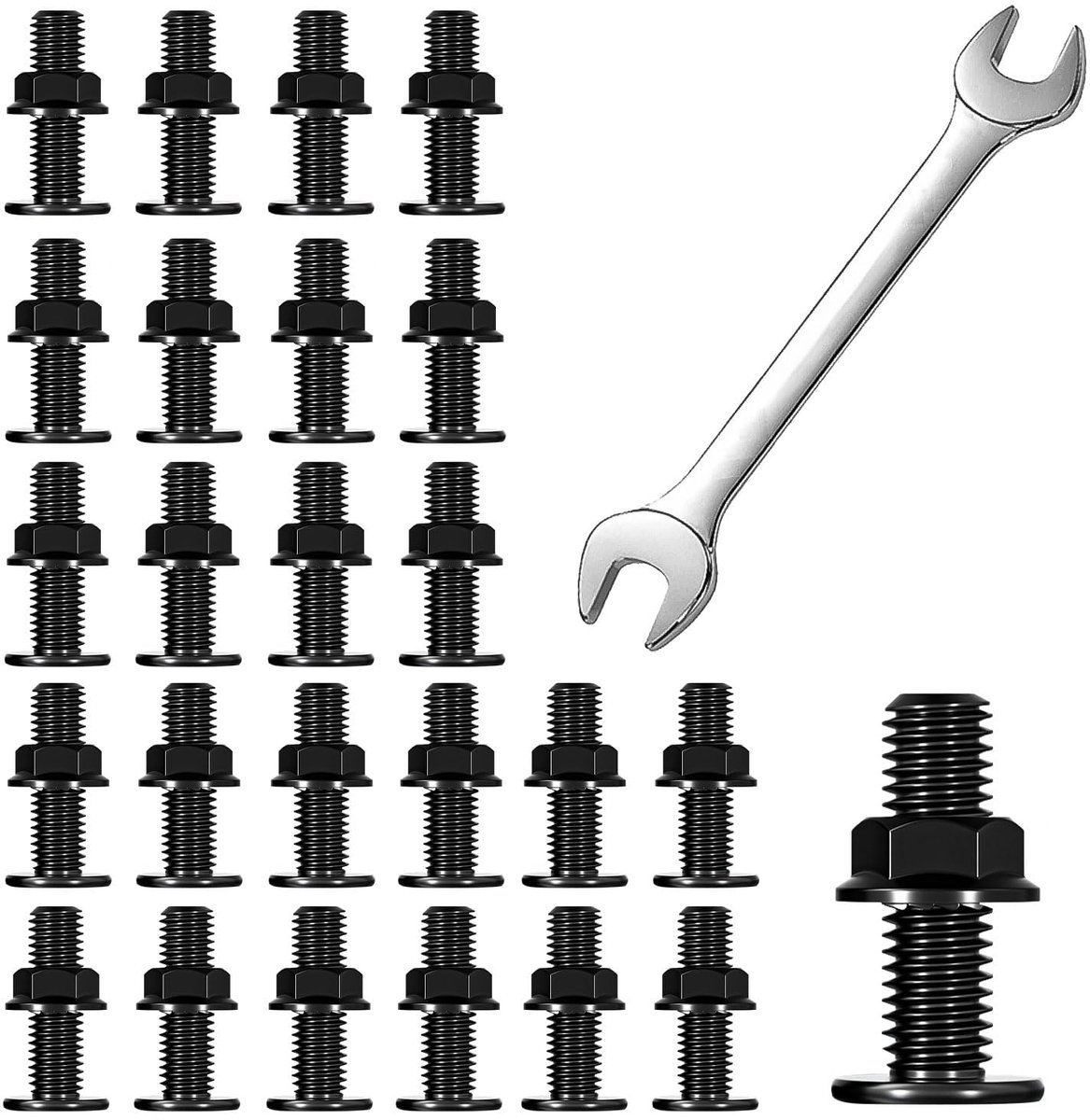 Pack van 25 - M5 × 30 - RVS - Volledig Draad - Platte Kop - Lockschroeven met Flensmoeren - Adapter Sleutel voor Constructie en Industriële Machines - Eén Maat