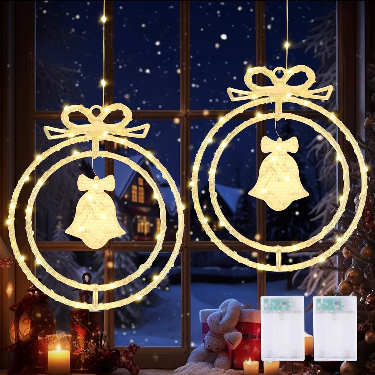 LED kerstverlichting voor ramen - 2 stuks - lichtgevende kerstster - draaibaar binnen - kerstdecoratie voor balkon - feest - bruiloft