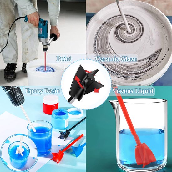 Hars Mixer Peddels - Verf Roerder Boor - Epoxy Harsen Mengen - Spiraalontwerp - 16 stuks - Rood Blauw Wit Zwart — afbeelding 2