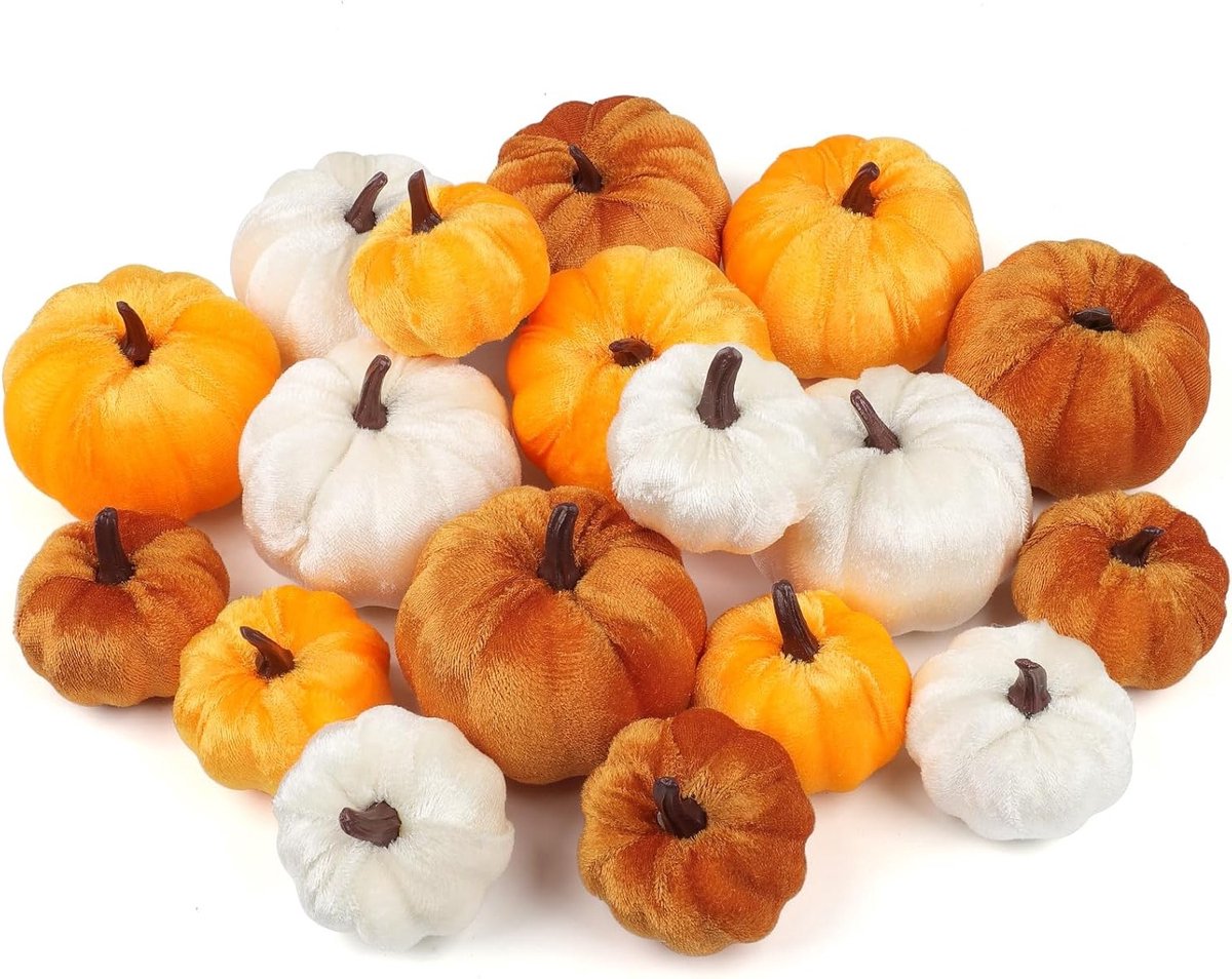 18-delige Oranje Witte Kunststof Schuim Pompoen Decoratie voor Herfst, Thanksgiving en Halloween Tafeldecoratie