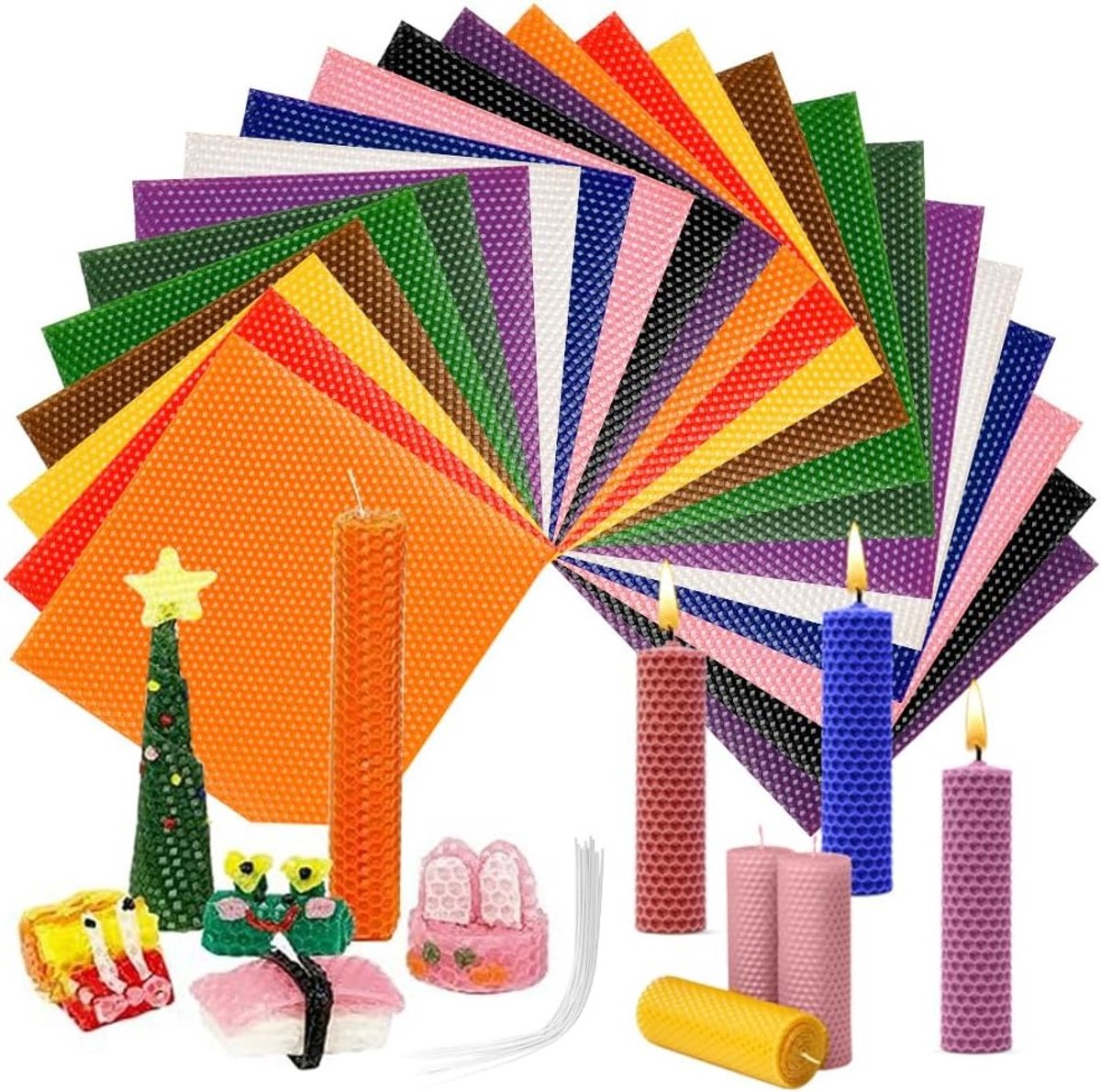 Zelfgemaakte Bijenwas Kaarsen Set met Katoenen Lont - Perfect voor Kaarsen Maken, Creatieve Activiteiten en Gezellige Avonden (24 Stuks)