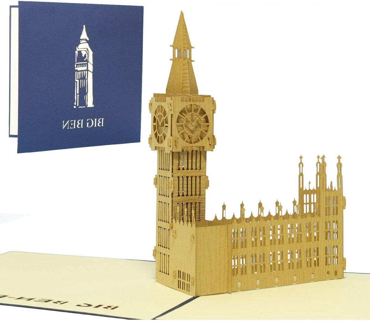 3D Klapkaart Big Ben - Architectuurkaart Londen - Bijzondere Wenskaart - Handgemaakt Pop-up Design - 15x15 cm - Blauw