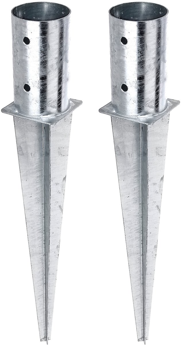 Alberts 211844 inslag-paalvoet | voor ronde of vierkante houten palen | thermisch verzinkt | Ø81 mm | totale lengte 600 mm | set van 2