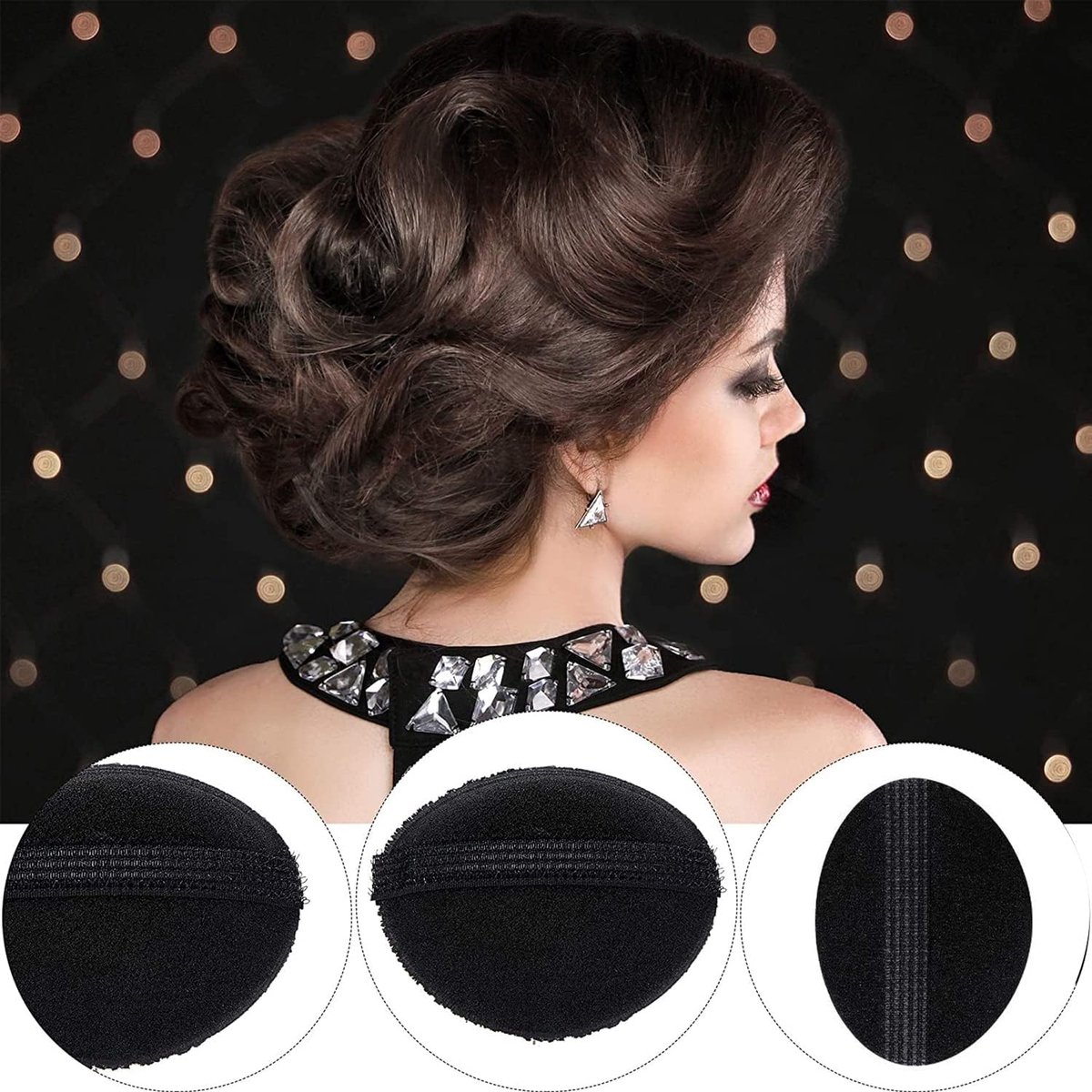 Fluffy Haarclip - Haarkussens - Perfect Puff Kussen - Hoofd en Gezicht Vorm - Vrouwen en Meisjes Accessoires (Zwart, 2 Maten)