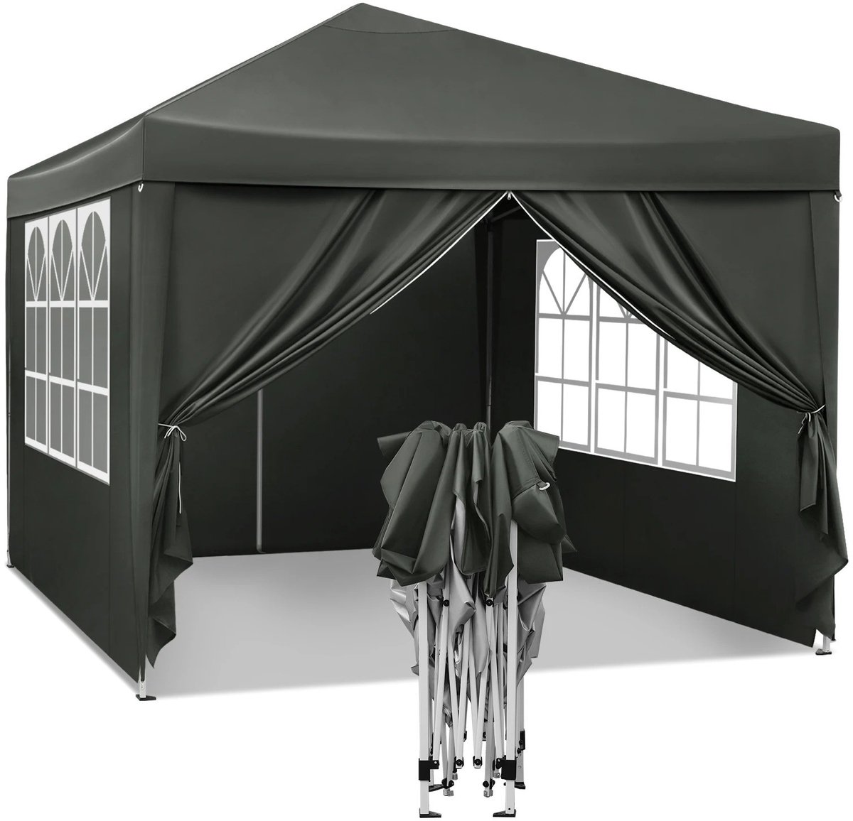 Innovastore Partytent - Tuintent - Luifel - Paviljoen - Opvouwbaar - Pop-up systeem - Pavillon - Zijpanelen - 3x2m - Grijs
