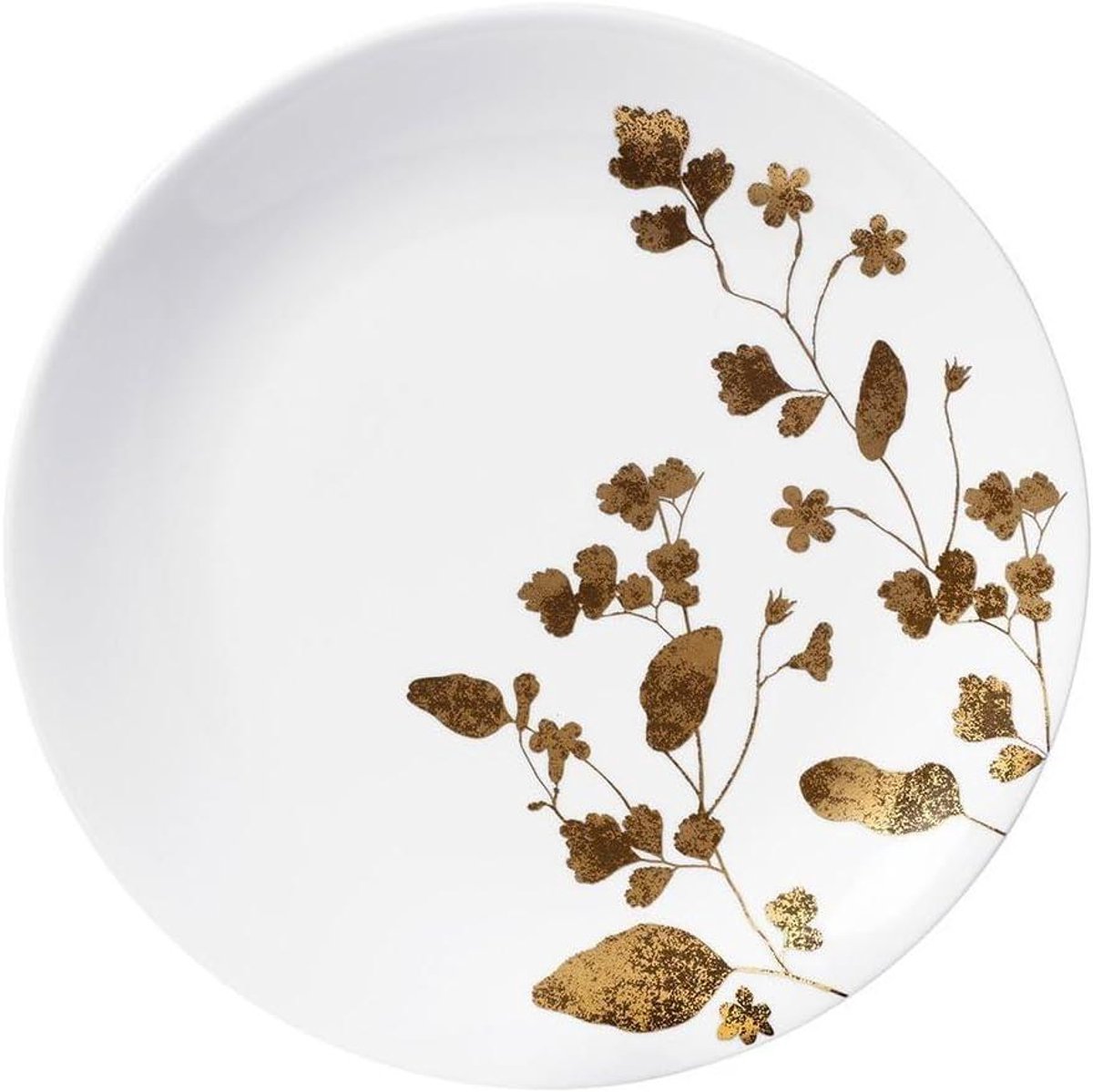 Vera Jardin Bord - Saladebord Rond - Diner Organiseren - Gouden Bloemaccenten - 20 cm - Wit