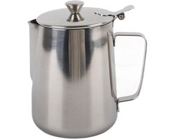 Roestvrijstalen Opschuimbeker - Melkopschuimkan Koffie - Latte Kunst Maken - Druppelloze Uitloop - 1000ML - Zilver