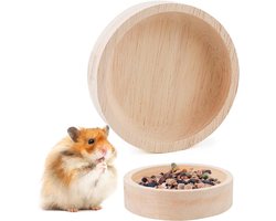 Houten Hamster Voerbak - Voerbakje Knaagdier - Voeren Huisdieren - Waterdicht Antislip - 8x2 cm - Houtkleur