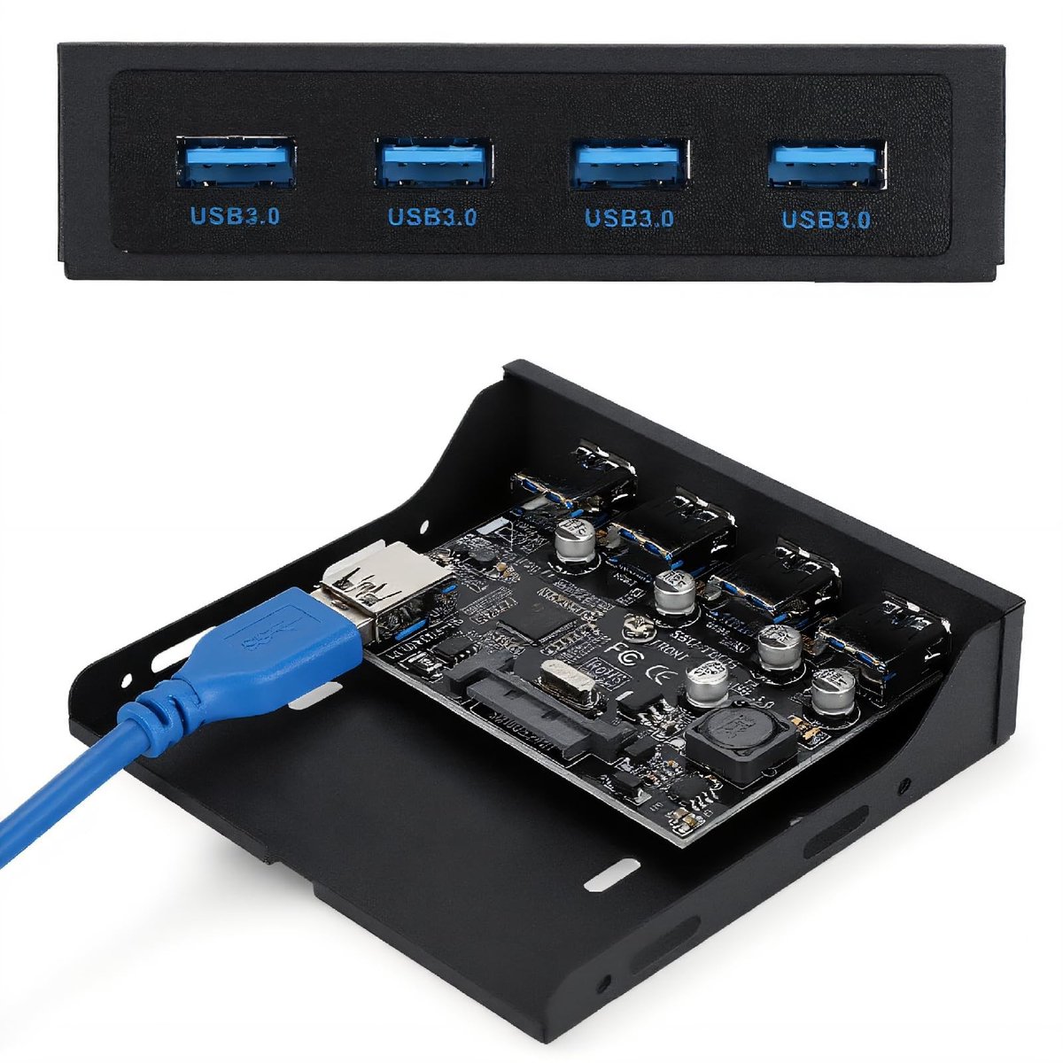 Vt products - USB front panel - PCI-E uitbreidingskaart - 4xUSB3.0 poorten - Zwart - Floppy Bay adapter - Geschikt voor PC en laptop - NEC720201 chip