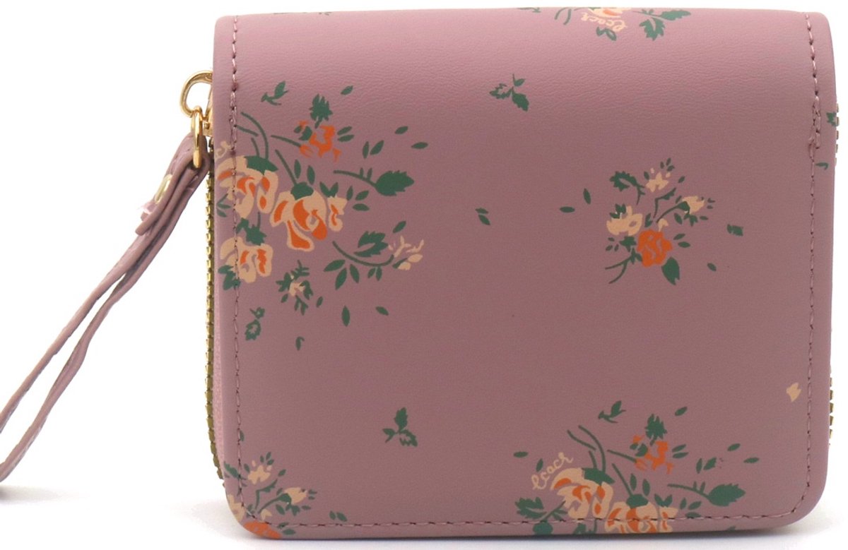 Portemonnee - PU - bloemen - paars - 11x9x2,5 cm