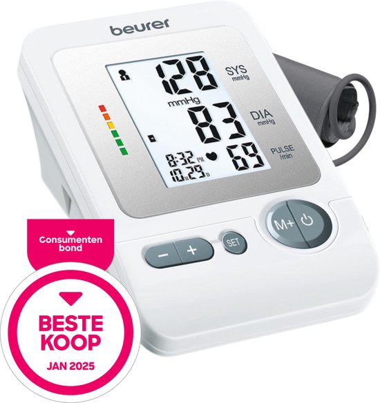 Beurer BM 26 Bloeddrukmeter Bovenarm – Beste Koop Consumentenbond 2025 – Medisch Gecertificeerd & Klinisch Gevalideerd – Herkent Hartritmestoornissen – Manchet 22–35 cm – Voor 4 Gebruikers – Incl. Batterijen & Opbergtas – 5 Jaar Garantie