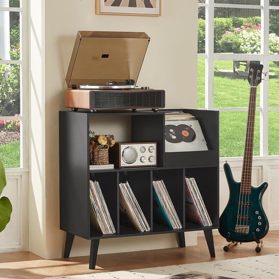 Platenstandaard - Platenspeler Meubel - Vinyl Platenrek voor 300 LP's - Vinyl Opslag met Presentatievlak - LP Houder - Albumhouder - Industrieel Design - Muziekkamer & Woonkamer - Grote Capaciteit - Vinyl Rek - Vintage Bruin & Zwart — afbeelding 3