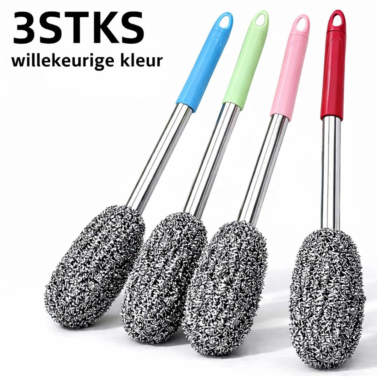 3-delige RVS Schoonmaakborstel Set – Extra Sterk, Ergonomisch Handvat, Ideaal voor Badkamer, Tegels en Vloerreiniging