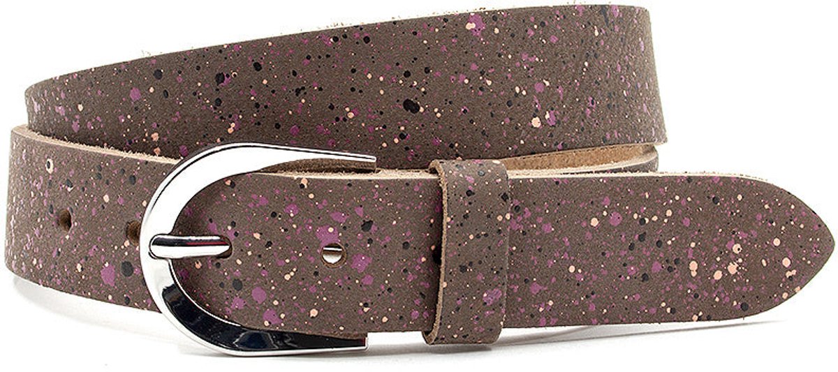 Damesceintuur bruin met spikkels - 3.5 cm breed - Leer - Jeans riem - Casual - Maat 95