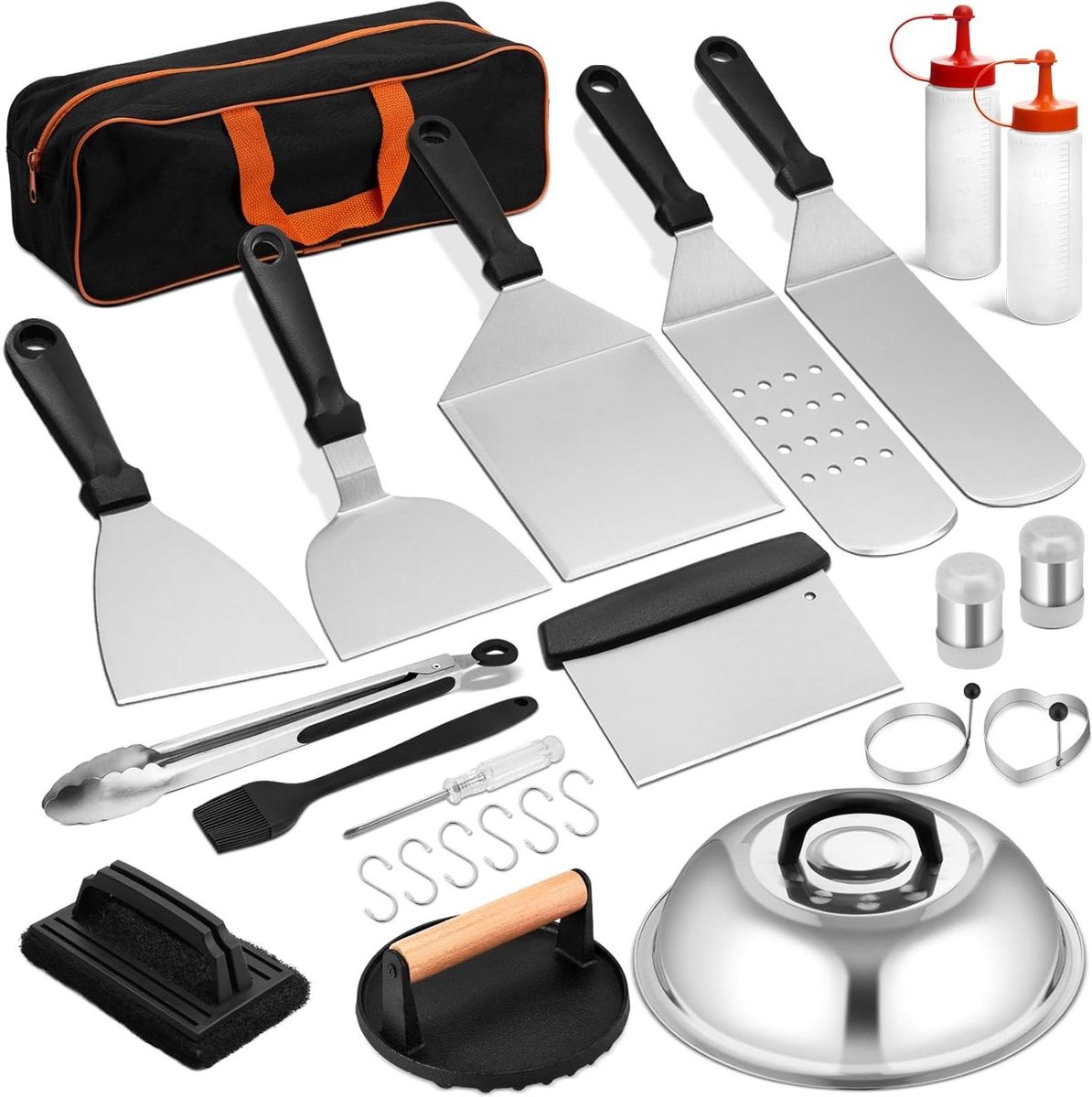 BBQ Accessoires Set - Grill Gereedschap - Buiten Koken - 25 Delig - 30.5 cm - Zilver