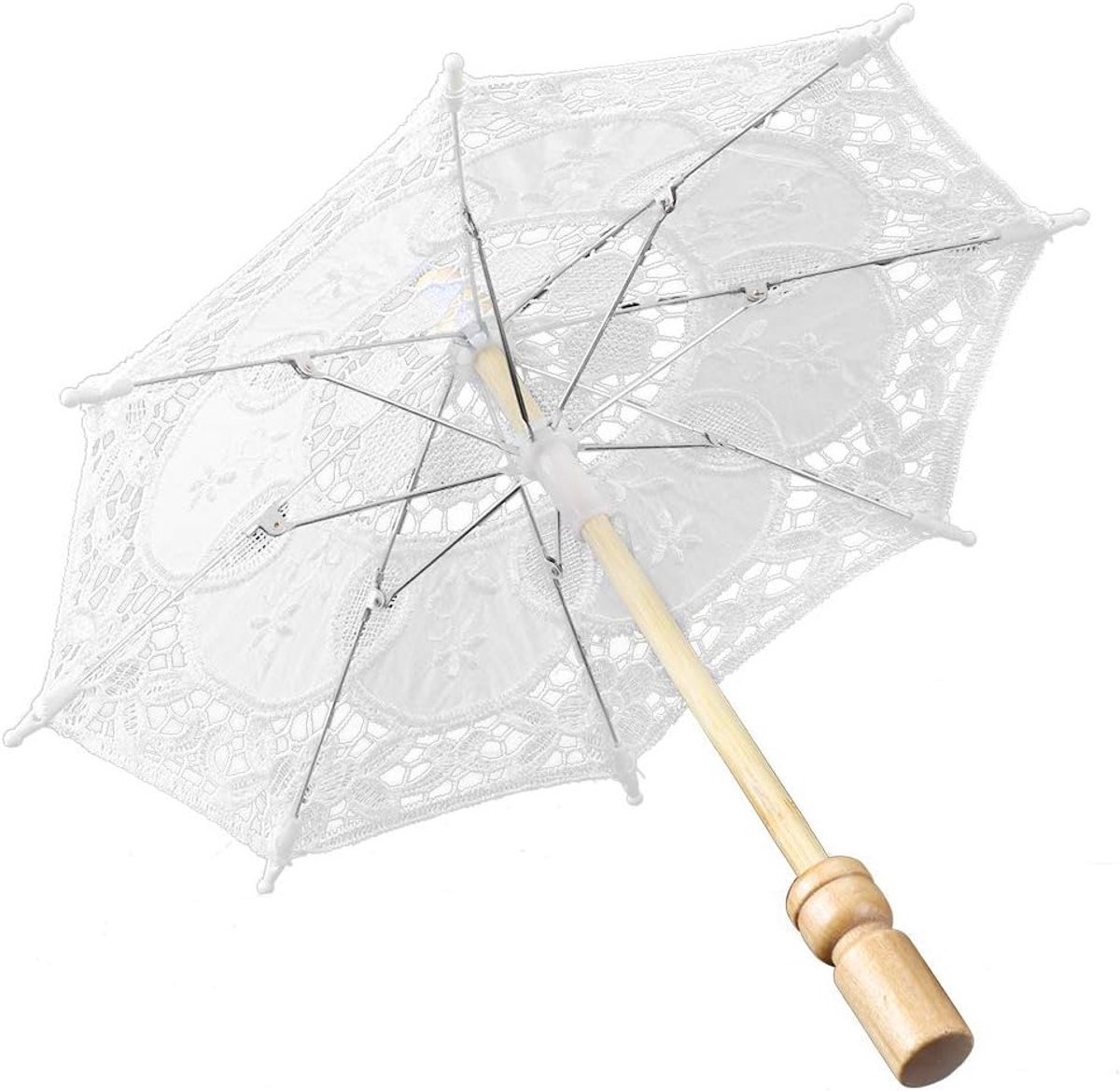 Elegante Vintage Lace Parasol voor Bruiloften, Fotografie en Decoratie - Handmatige Inklapbare Parasol van 29 cm in Wit