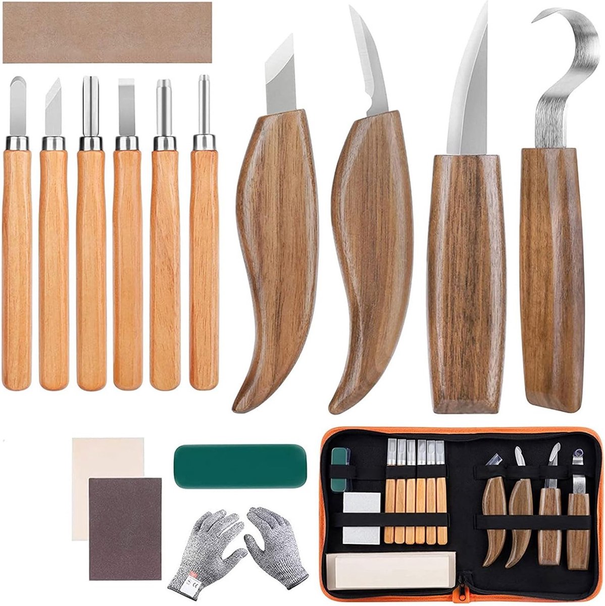 Dailygoods - 15-delige Houtbewerkingsset met Snijgereedschap en Veiligheidshandschoenen voor Beginners