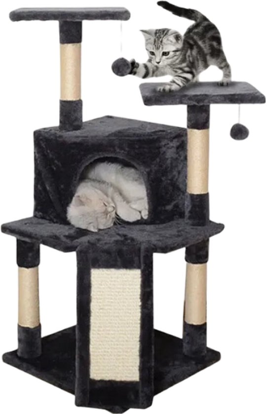 Grote krabpaal voor katten - 102 cm hoog - Donkergrijs - Kattenboom - Hoge krabpaal